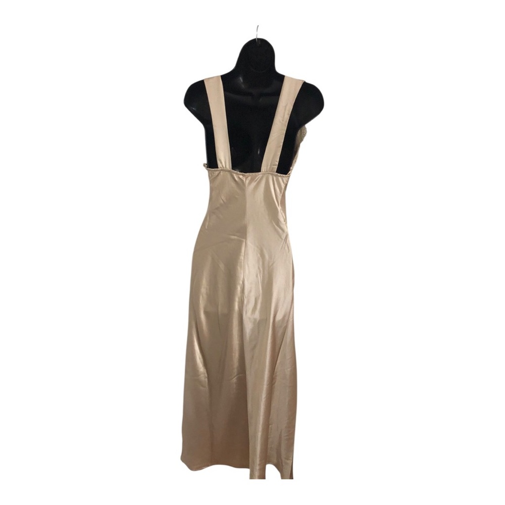 Sincerely jules champagne lace bodice plunge front satin effect dress size Large - Picture 12 of 17